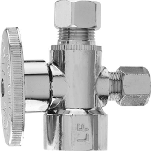 Product Cover Keeney 2902PCLF 1/2-Inch FIP by 3/8-Inch by 1/4-Inch Lead Free Quarter Turn 3 Way Valve, Chrome
