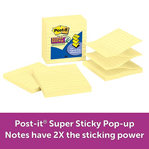 Product Cover Post-it Super Sticky Pop-up Notes, 2x Sticking Power, 4 x 4-Inches, Canary Yellow, Lined, 5-Pads/Pack