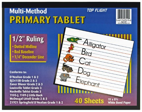 Product Cover Top Flight Multi-Method 3rd Grade Primary Tablet, 1/2 Inch Ruling, Bond Paper, 11 x 8.5 Inches, 40 Sheets (56419), White