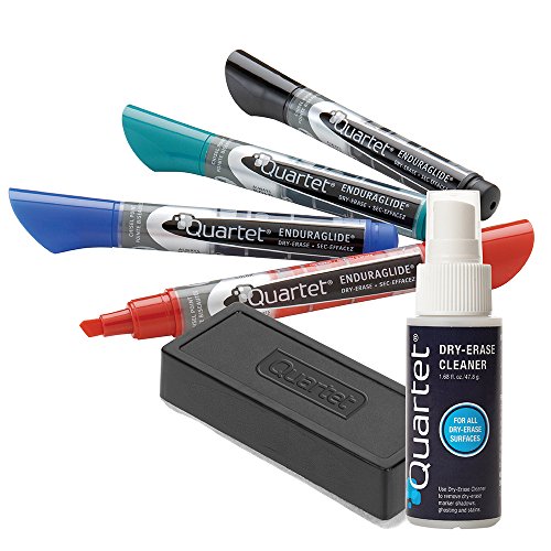 Product Cover Quartet Dry Erase Markers Accessory Kit, 4 Chisel Point EnduraGlide Dry Erase Markers, an Eraser & Cleaning Spray (5001M-4SK)