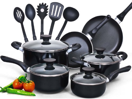 Product Cover Cook N Home 15-Piece Nonstick Stay Cool Handle Cookware Set, Black