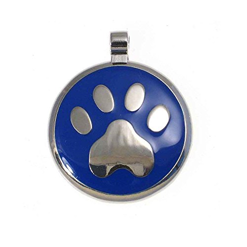 Product Cover LuckyPet Paw Print Enamel Jewelry Pet ID Tag for Dogs and Cats, Personalized Engraving on The Back Side, Large (1 & 3/16 inches), Blue