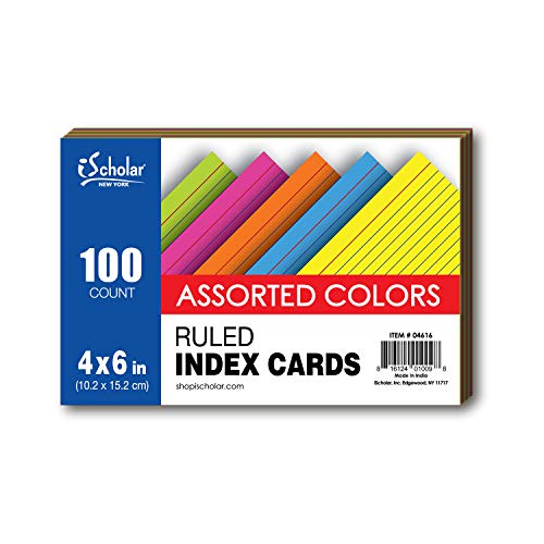 Product Cover iScholar Index Cards, Assorted Colored, Ruled, 4 x 6 Inches, 100 Card Pack (04616)