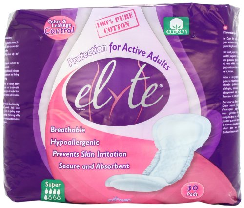 Product Cover Elyte 100% Pure Cotton Bladder Control Pads-Sensitive Skin Safe, Super, 30 Count