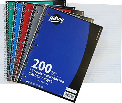 Product Cover Hilroy Coil 1-subject Wide Ruled Notebook, 10.5 X 8 Inches, 3 Hole Punched, 200 Pages (100 Sheets), 1 Notebook, Color May Vary (13224)