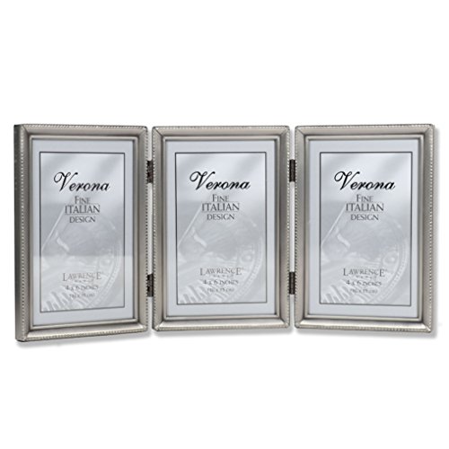 Product Cover Lawrence Frames Antique Pewter 4x6 Hinged Triple Picture Frame - Bead Border Design