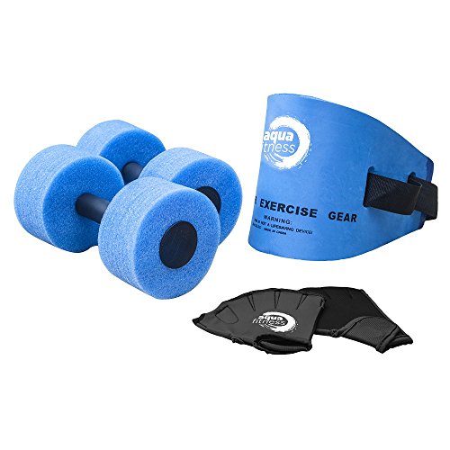 Product Cover New & Improved AQUA 6 Piece Fitness Set for Water Aerobics, Pool Exercise Equipment, Aquatic Swim Belt, Resistance Gloves, Barbells