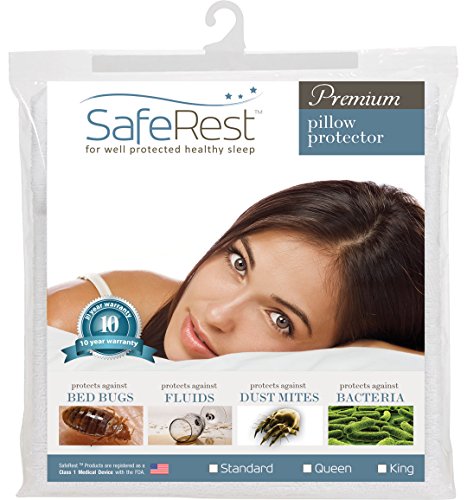 Product Cover SafeRest Premium Hypoallergenic Bed Bug Proof Zippered Waterproof Pillow Protector (1) Standard Size
