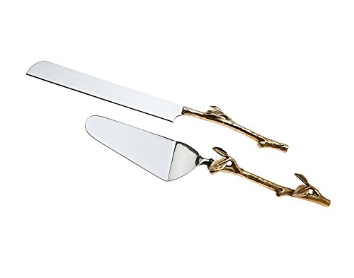 Product Cover 2 Piece Gold leaf (twig) Cake Server Set. 1 Cake Knife and 1 Cake Server. Leaf Design 2 Tone Made of Stainless Steel and Brass. Ideal for Weddings, Party's, Elegant events.