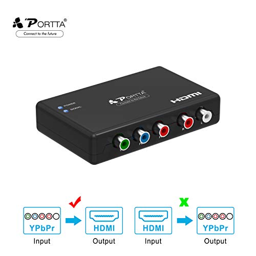 Product Cover Portta Component to HDMI Converter, Portta YPbPr Component RGB + R/L Audio to HDMI Converter v1.3 Support 1080P 24bit 2 Channel Audio LPCM for HDTV PS3 PS4 HDVD Player Wii Xbox and More