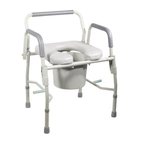 Product Cover Drive Medical Steel Drop Arm Bedside Commode with Padded Seat and Arms, Grey