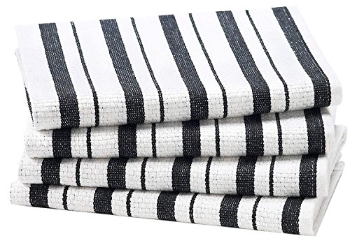 Product Cover COTTON CRAFT - 4 Pack - Basket Weave Kitchen Towels - Black - 100% Cotton - Oversized 20x30 - Modern Clean Striped Pattern - Convenient Hanging Loop