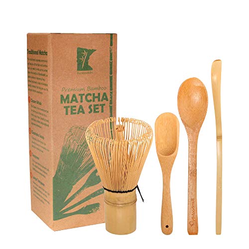 Product Cover BambooMN Matcha Whisk Set - Golden Chasen (Tea Whisk) + Chashaku (Hooked Bamboo Scoop) + Tea Spoon - 1 Set