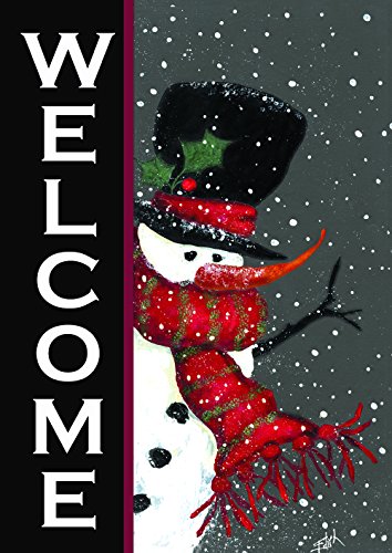 Product Cover Toland - Snowman Welcome - Decorative Double Sided Winter Christmas Black USA-Produced House Flag