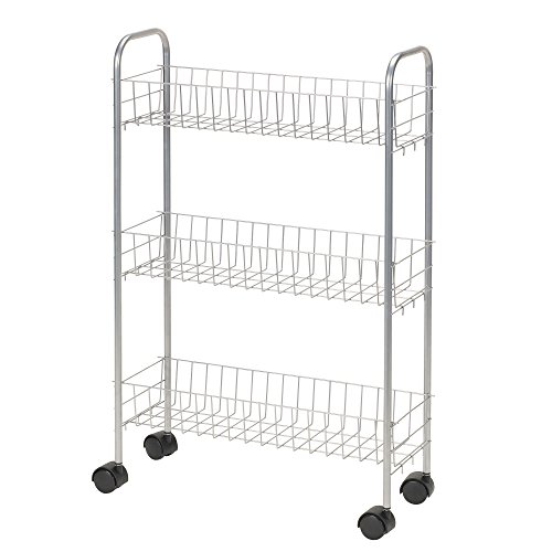 Product Cover Household Essentials 7011 Slim Line 3-Tier Metal Storage Cart | Satin Silver