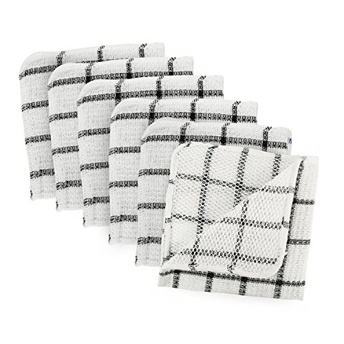 Product Cover DII Microfiber Scratch Free Scrubber Cleaning Dishcloth with Poly Mesh Scour Side, Wash Cloth Perfect for Kitchens, Dishes, Car, Dusting, Drying Rags, 12x12, Set of 6 - Black Windowpane