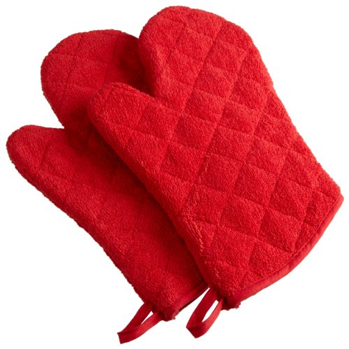 Product Cover DII 100% Cotton, Terry Oven Mitt Set Machine Washable, Heat Resistant, 7 x 13, Red, 2 Piece
