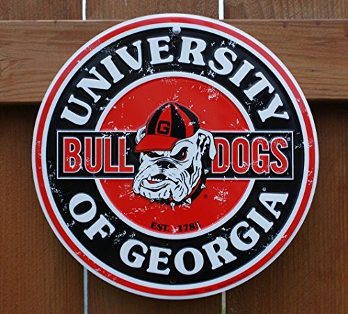 Product Cover Tag City Georgia Bulldogs 12 Inch Embossed Metal Nostalgia Circular Sign