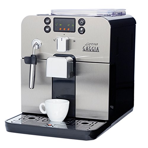 Product Cover Gaggia Brera Super Automatic Espresso Machine in Black. Pannarello Wand Frothing for Latte and Cappuccino Drinks. Espresso from Pre-Ground or Whole Bean Coffee.
