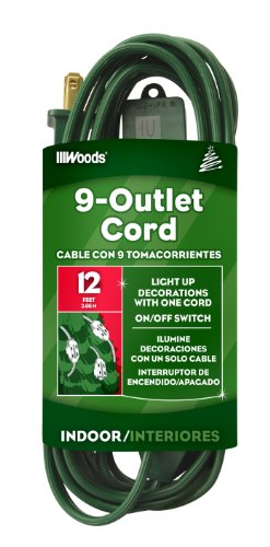 Product Cover Woods 32189 Indoor Extension Cord With Nine Power Outlets (12 Feet, Green)