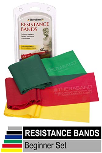 Product Cover TheraBand Resistance Bands Set, Professional Non-Latex Elastic Band, Yellow/Red/Green - Beginner Set 1