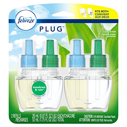 Product Cover Febreze Plug Air Freshener Scented Oil Refill, Gain Meadows & Rain, 2 Count (Packaging May Vary)