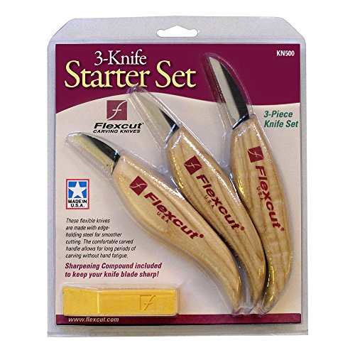 Product Cover Flexcut Carving Knives, Starter Set, with Ergonomic Handles and Carbon Steel Blades, Set of 3 (KN500)