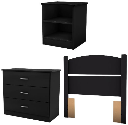 Product Cover South Shore Libra 3-Piece Bedroom Set with Dresser, Nightstand, and Twin Headboard, Pure Black
