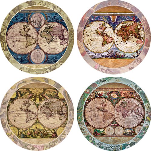 Product Cover CoasterStone AS285 Absorbent Stone Coasters, Old World Maps, Multicolored