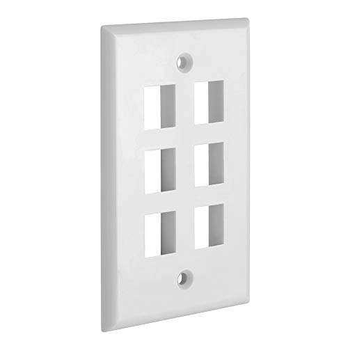 Product Cover Cmple - 6 Port Keystone Wall Plate Single-Gang Wall Plate with Standard Size Keystone Jack Insert - White
