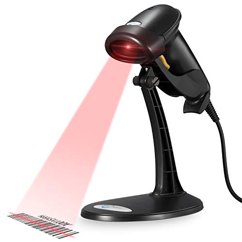Product Cover Esky USB Automatic Barcode Scanner Scanning Reader Wired Handheld/Handfree 1D Laser Bar Code USB Wired for POS System Sensing and Scan Black with Adjustable Stand,For Store, Supermarket, Warehouse