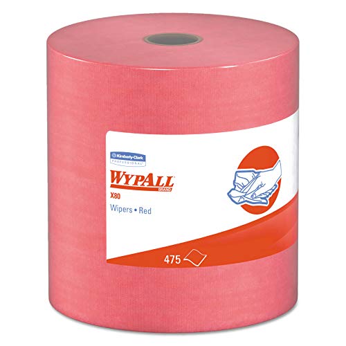 Product Cover WypAll 41055 X80 Wipers, HYDROKNIT Roll, 12 1/2 x 13 2/5, Red, 475 Wipers/Roll