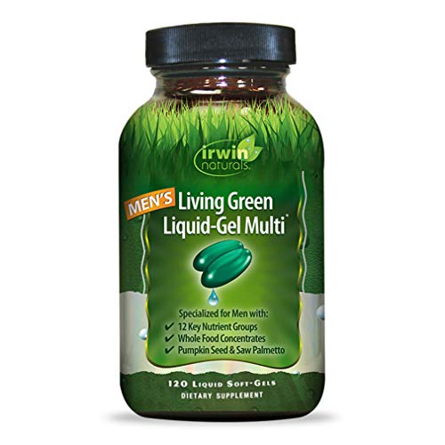 Product Cover Irwin Naturals Men's Living Green Liquid-Gel Multi - 70 Essential Nutrients, Full-Spectrum Vitamins, Wholefood Blend - Targeted Adrenal & Brain Support - 120 Liquid Softgels