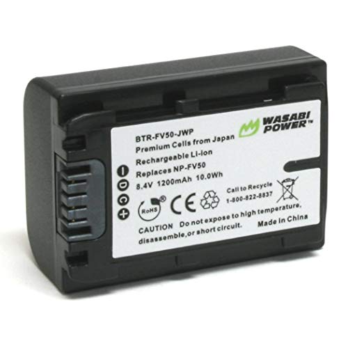 Product Cover Wasabi Power Battery for Sony NP-FV30, NP-FV40, NP-FV50 and Sony DCR-SR15, SR21, SR68, SR88, SX15, SX21, SX44, SX45, SX63, SX65, SX83, SX85, FDR-AX100, HDR-CX105, CX110, CX115, CX130, CX150, CX155, CX160, CX190, CX200, CX210, CX220, CX230,