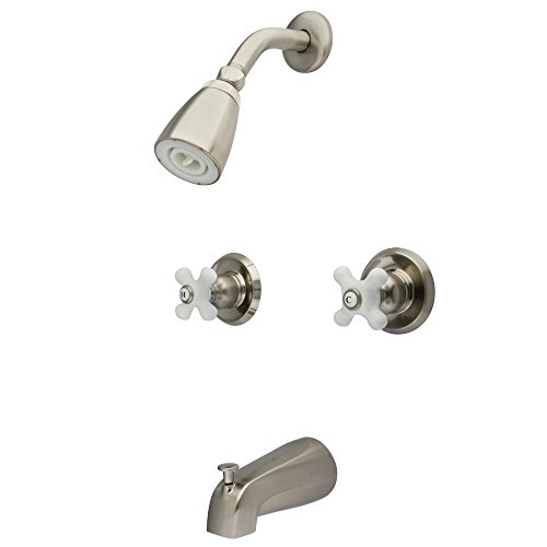 Product Cover Kingston Brass KB248PX Magellan Tub and Shower Faucet Porcelain Cross Handles, 3-1/8-Inch, Brushed Nickel