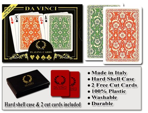 Product Cover Da Vinci Venezia, Italian 100% Plastic Playing Cards, 2-Deck Bridge Size Regular Index Set, with Hard Shell Case & 2 Cut Cards