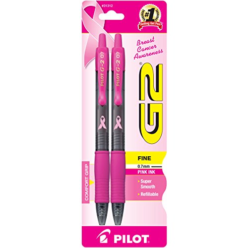 Product Cover PILOT G2 Breast Cancer Awareness Collection Refillable & Retractable Rolling Ball Gel Pens, Fine Point, Pink Ink, 2-Pack (31312)