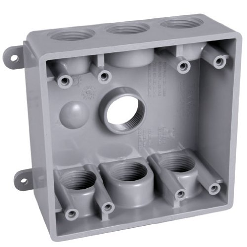 Product Cover Hubbell-Bell PDB77550GY Two-Gang Weatherproof Box Seven 1/2 or 3/4-Inch. Threaded Outlets, Gray Finish