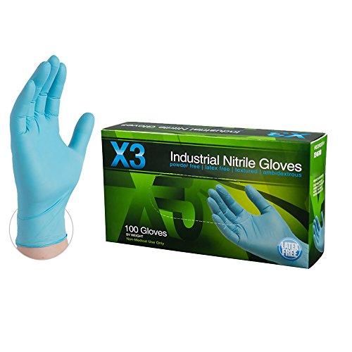 Product Cover Xtreme X3 Powder Free Textured Blue Nitrile Industrial Gloves, Medium