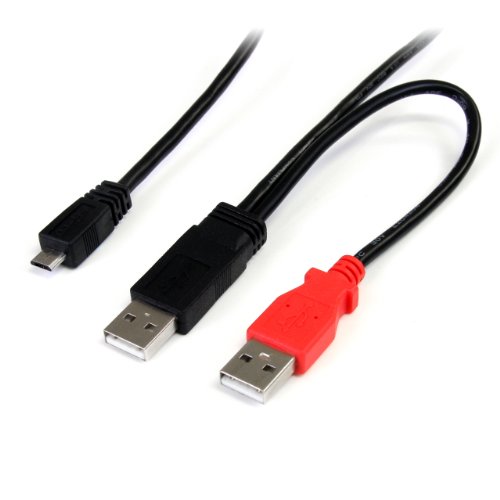 Product Cover StarTech.com 1 ft USB Y Cable for External Hard Drive - Dual USB A to Micro B (USB2HAUBY1)