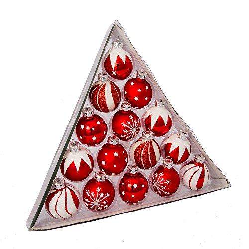 Product Cover Kurt Adler 1.57-Inch Red/White Decorated Glass Ball Ornament Set of 15