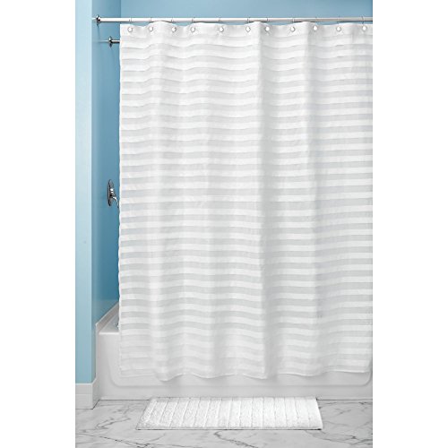 Product Cover iDesign Tuxedo Striped Fabric Shower Curtain, Modern Mildew-Resistant Bath Curtain for Master Bathroom, Kid's Bathroom, Guest Bathroom, 72 x 96 Inches, White