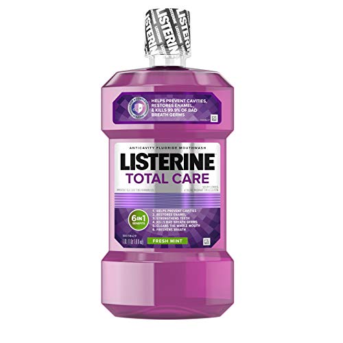 Product Cover Listerine Total Care Anticavity Mouthwash, 6 Benefit Fluoride Mouthwash for Bad Breath and Enamel Strength, Fresh Mint Flavor, 1 L