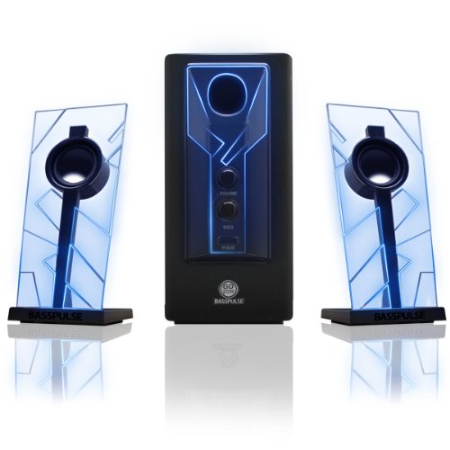 Product Cover GOgroove BassPULSE 2.1 Computer Speakers with Blue LED Glow Lights and Powered Subwoofer - Gaming Speaker System for Music on Desktop , Laptop , PC with 40 Watts , Heavy Bass
