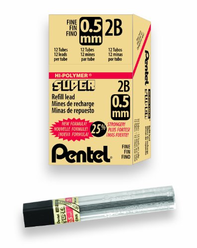 Product Cover Pentel Super Hi-Polymer Lead Refill, 0.5mm, Fine, 2B, 144 Pieces of Lead (C505-2B)