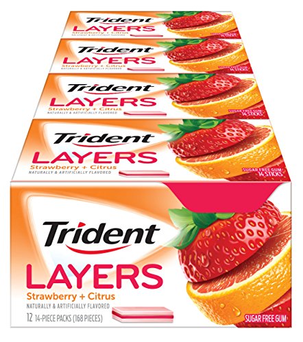 Product Cover Trident Layers Strawberry + Citrus Sugar Free Gum - 12 Packs (168 Pieces Total)