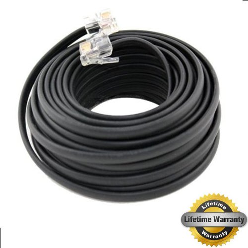 Product Cover 25' FT FOOT BLACK PHONE TELEPHONE EXTENSION CORD CABLE LINE WIRE WITH STANDARD RJ-11 PLUGS