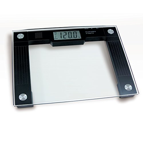 Product Cover Ideaworks JB5824 Extra Wide Talking Scale-Visual & Voice Display Scale- 550 Pounds Max-Tamper Glass-Extra Wide Width-Large LCD Display-Tap On & Off Auto Function