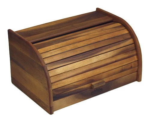 Product Cover Mountain Woods Large Brown Acacia Wood Bread Box and Storage Box with Rolltop Lid for Kitchen - 15.875