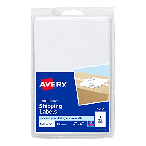 Product Cover Avery Permanent Shipping Labels, 4 x 6 Inches, White, Pack of 20 (5292)
